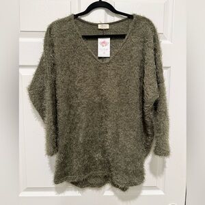 Green Fuzzy Women's Sweater